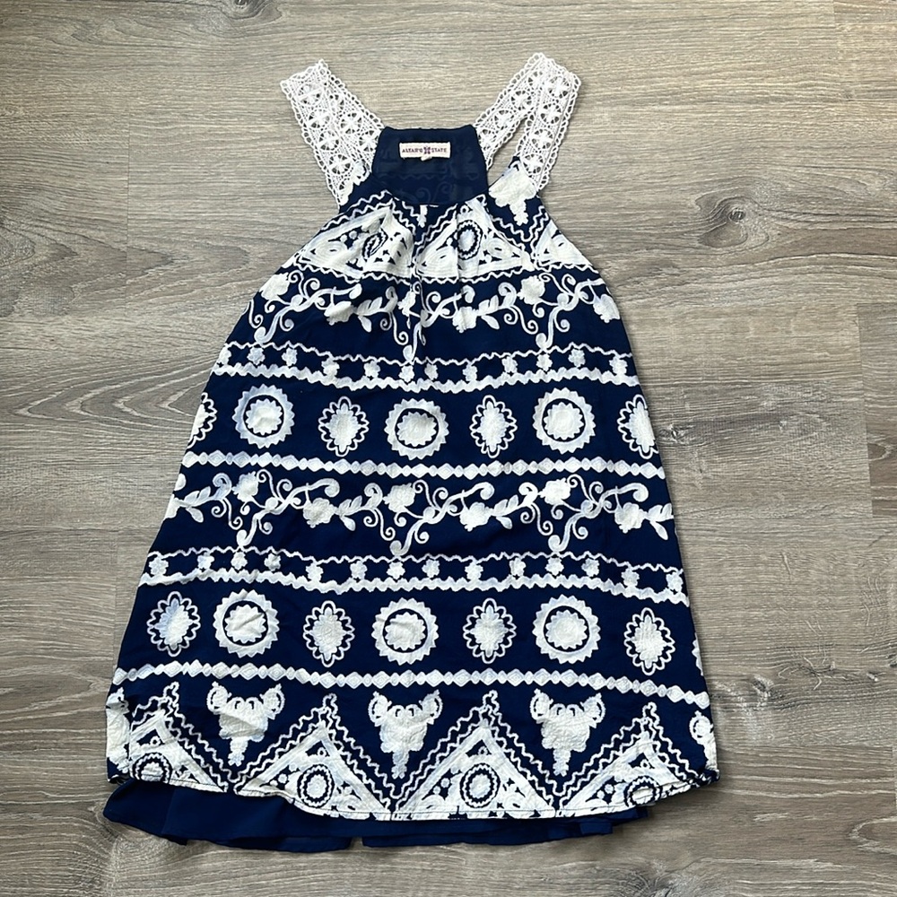ALTAR’D STATE Blue & White Lace Strap Floral Patterned Dress